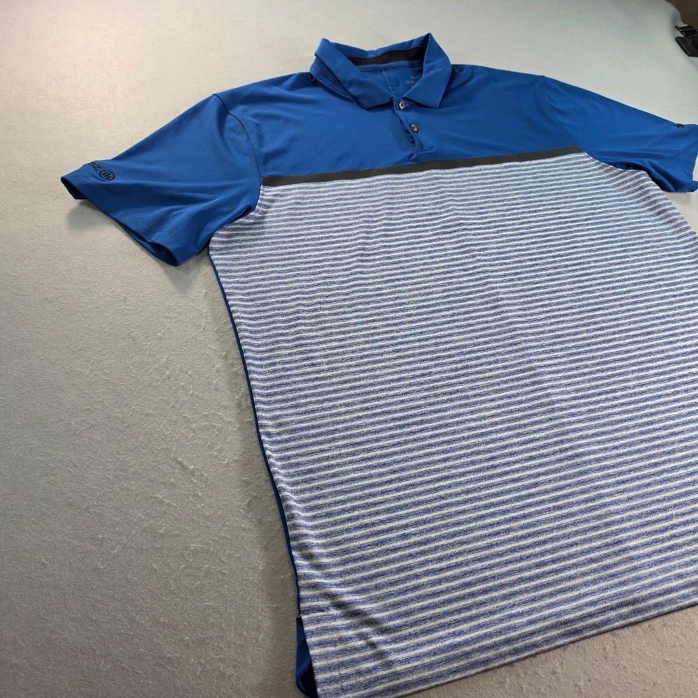 Nike Tiger Woods Dri-FIT Golf Polo Mens Large Blue Striped Allianz Logo TW Shirt - Picture 3 of 7